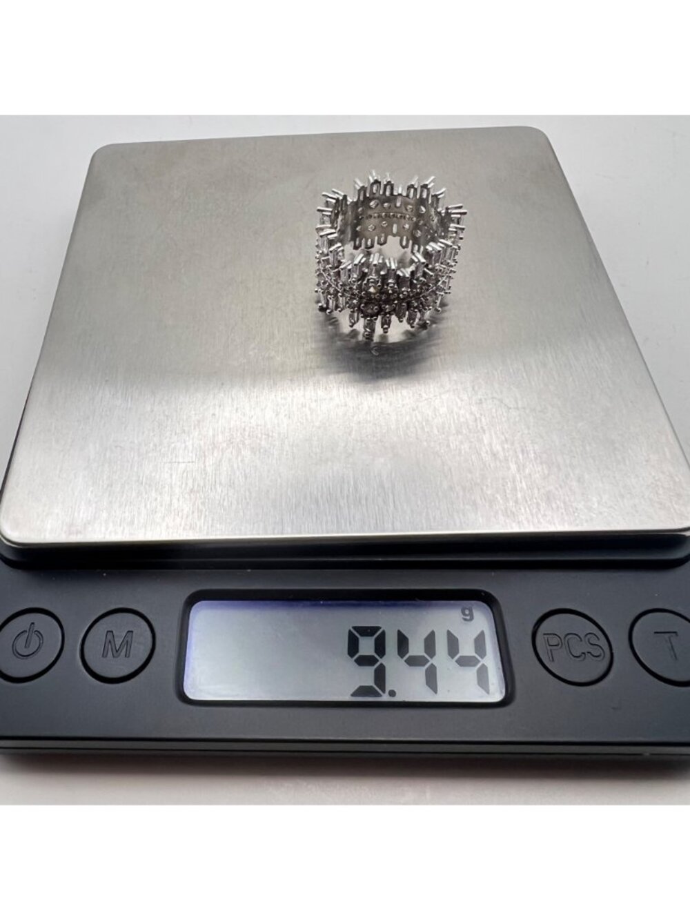 Wide Eternity Band Baguette Round Cubic Zirconia Ring Sz 8 Silver Tone Iced Out - Picture 6 of 7